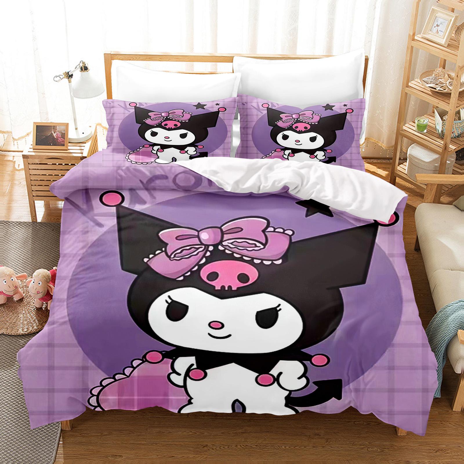 

Kuromi Duvet Cover Set Bedding Comforter Sets King Size 3D Children S Bedding Set Cute Printed Cartoon Quilt Cover EU King(240*220cm)3pcs