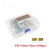 650PCS/Lot Metal Film Resistor Pack 1W 2W 1% Resistors Assorted Kits 1R-3M Ohm 130 Values Resistance Set
