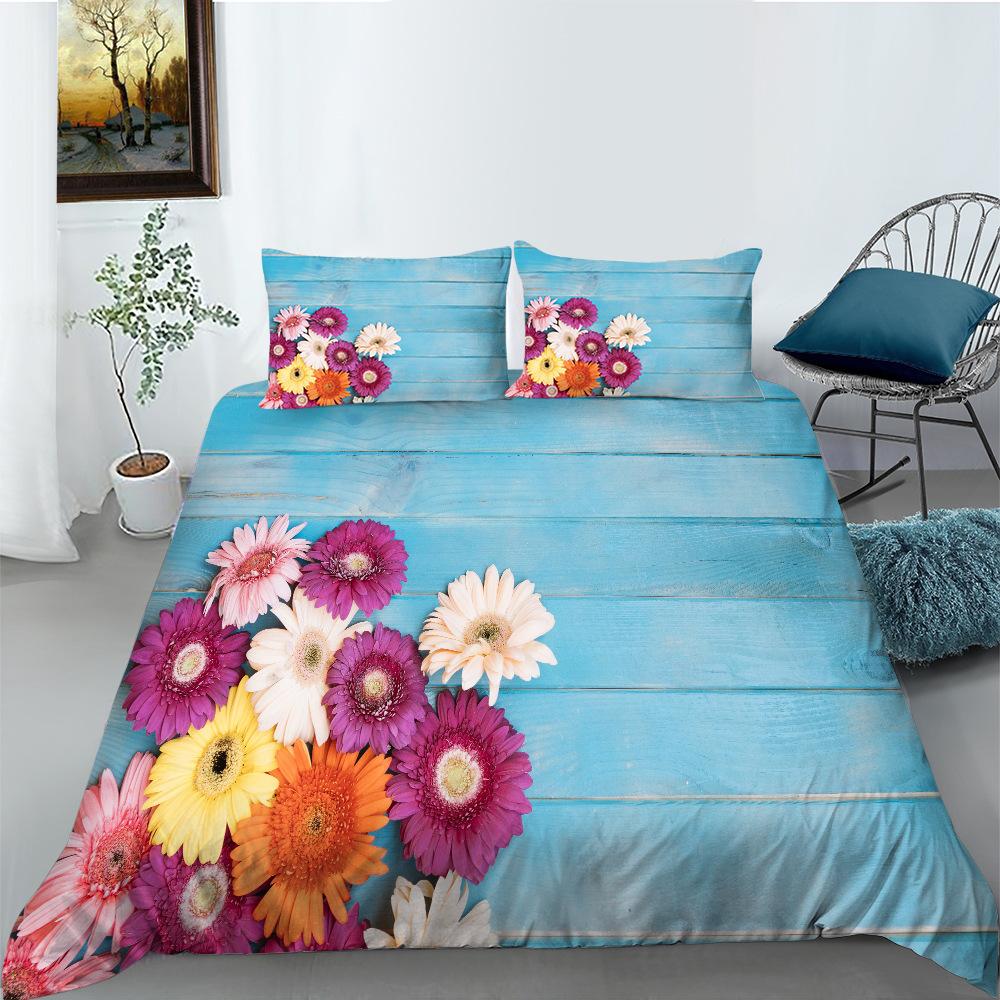 Flower Wood Board Series Polyester Quilt Cover Pillowcase Two Or Three-Piece Set 3D Digital Printing