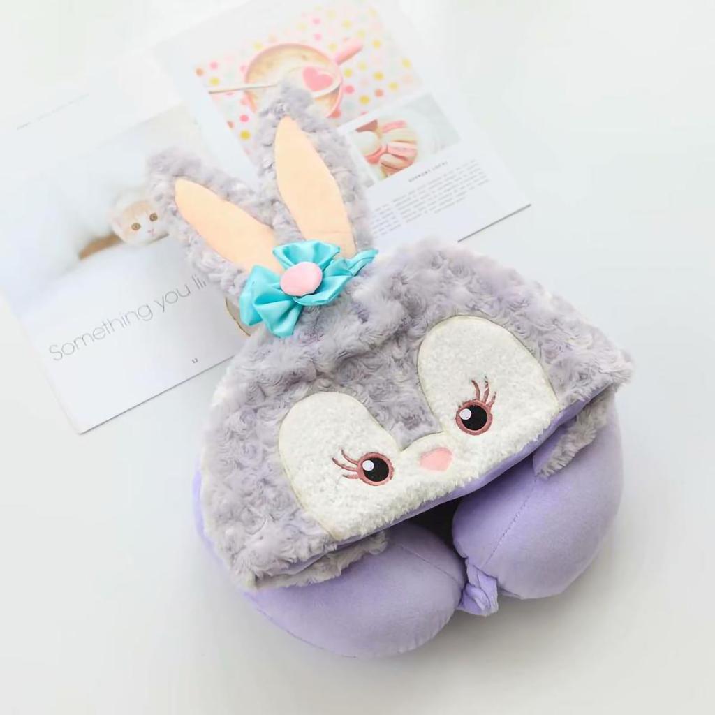 Hooded U Shaped Pillow Cute Cartoon Travel PP Cotton U Shaped Neck Pillow for Airplane Seat