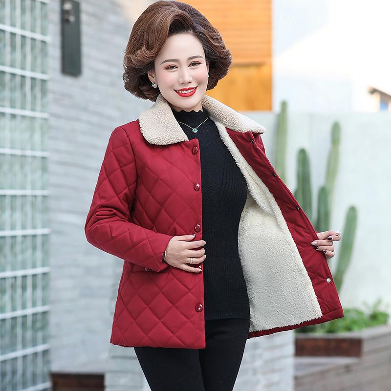 Women's Plush Winter Cotton Jacket with Warm Lambswool Imitation for Middle-aged & Elderly – Thickened Autumn/Winter Lapel Coat