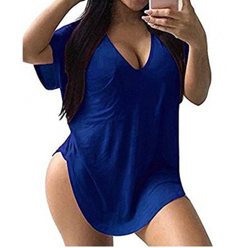 QICED Camicette e camicie da donna con scollo a V, maniche corte, stampa tinta unita casual alla moda