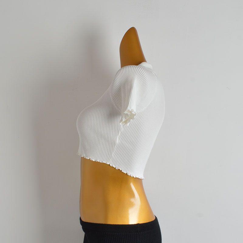 Spring and Summer New Arrival Pure Color Polo Lapel Pullover Knitwear Women's Silm Short Crop Top Stringy Selvedge Short Sleeve T-shirt