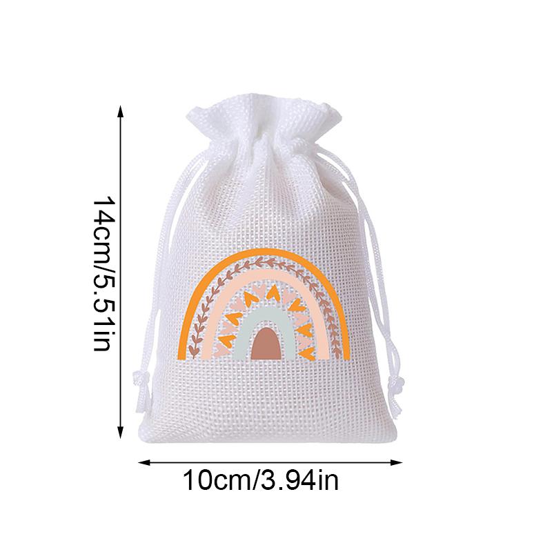 8/9 Stück Leinenbeutel Kreativer Regenbogen-Druckbeutel Aufbewahrungssäckchen Kordelzug Geschenktüten Böhmische Gastgeschenktaschen Natur 10x14cm