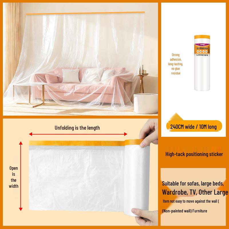 Thickened Plastic Dustproof Masking Film for Furniture Renovation and Spray Protection