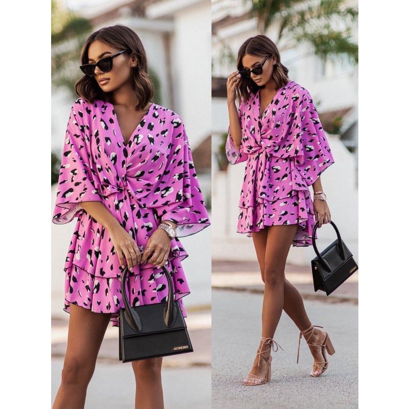 

Женские модные платья с волнистыми рукавами и принтом XXL розовый