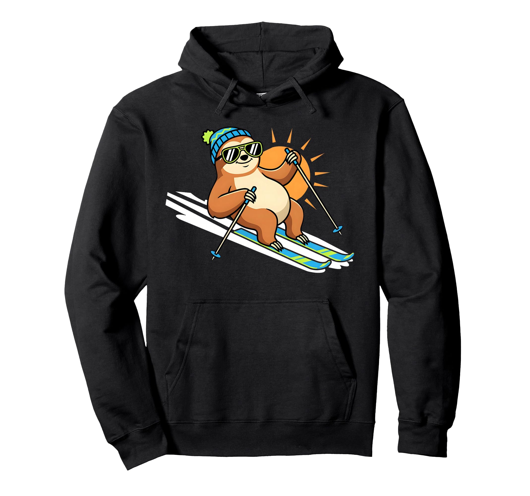 

Skiing, mountain snow, sun, sunglasses, sloth, leisurely skiing, winter, holiday, slope, hoodie