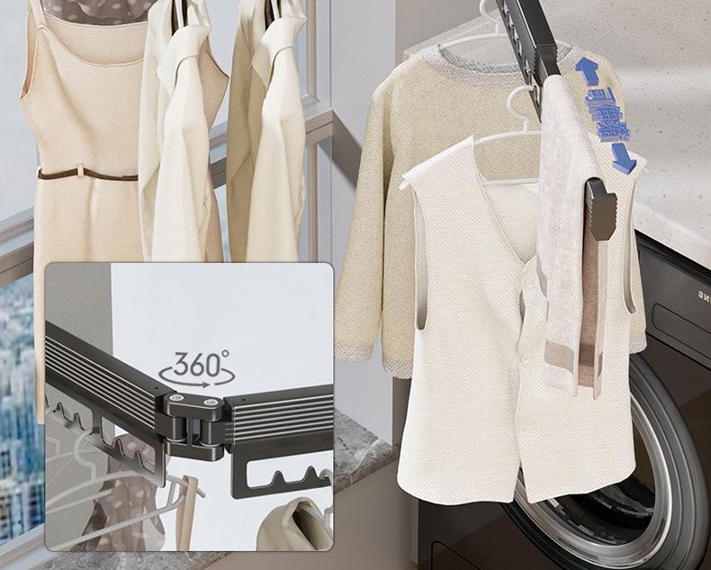 Retractable No-Punch Clothes Drying Rack for Indoor/Outdoor Use