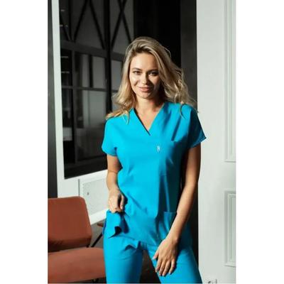 Zweiteiliges Set, medizinische OP-Anzüge, Unisex-Set für Ärzte, Pflegeuniform, Oberteile + Hosen, V-Ausschnitt, kurze Ärmel, dünner Tericoton-Stoff