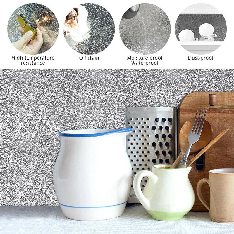 Kitchen Wallpaper Stickers Self Adhesive Aluminum Foil Oil Proof Waterproof Stickers for Countertop Drawer Cabinets Shelf Line
