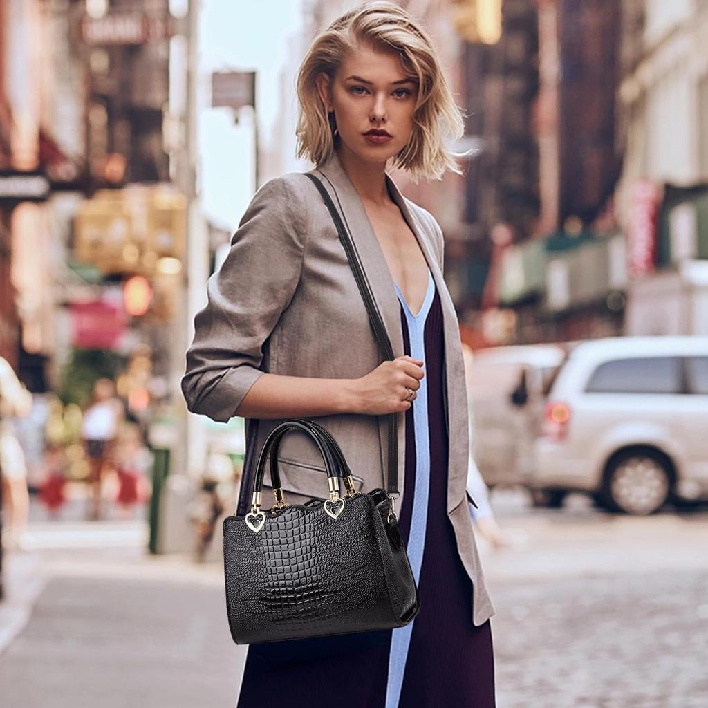 Elegant Shoulder Stylish Crossbody Bag with Multiple PU Leather Business Popular for Black NICOLE&DORIS Women's Handbag, Bag, Studs, Dividers,