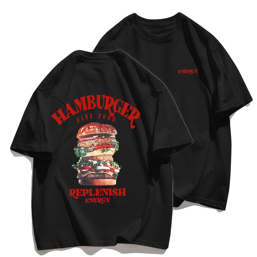 A Huge Hamburger T-Shirt Male Summer Comfortable Tee Shirts Breathable Soft Cotton Crewneck Top Multicolor Hip Hop Clothes