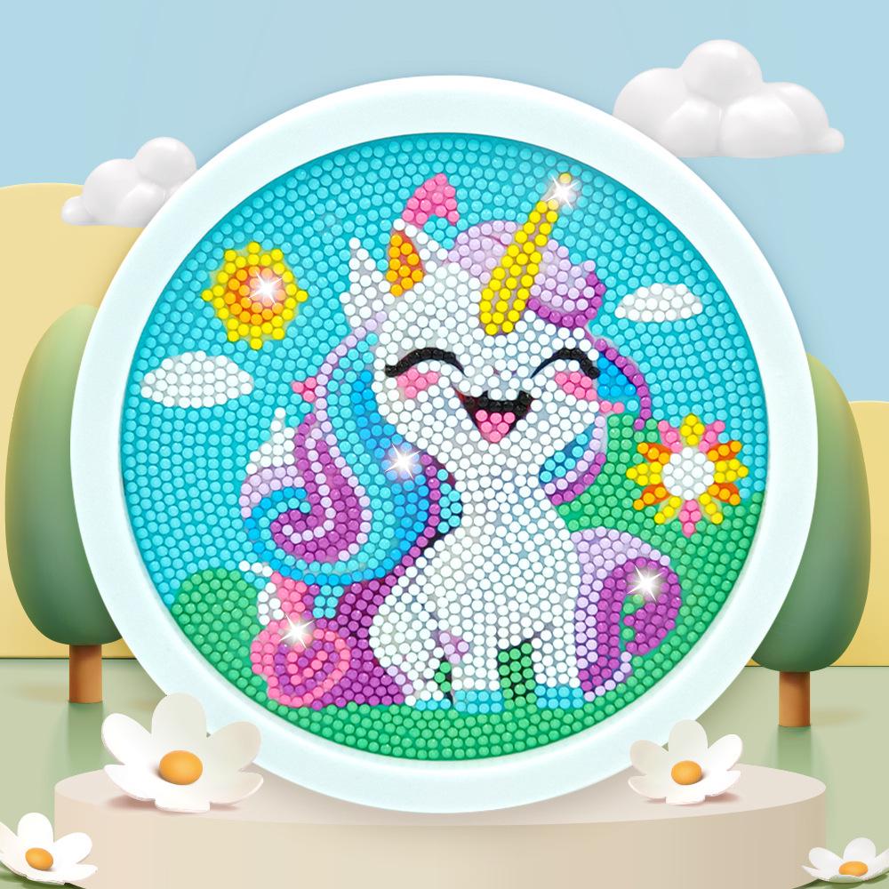 Round Frame Unicorn Diamond Painting Kit: Creative DIY Children's Handmade Sticker Art with Frame