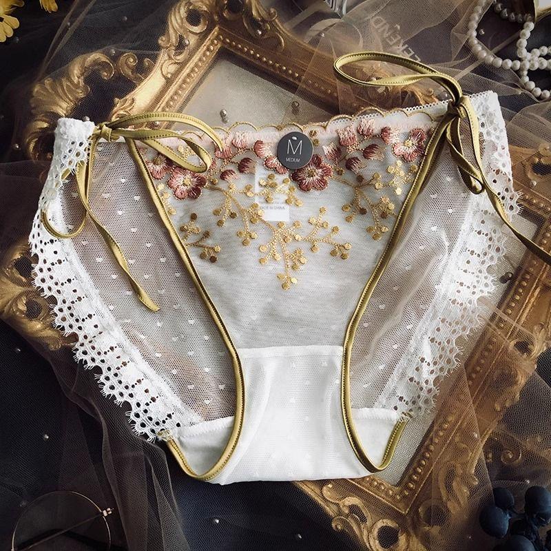 

Sexy Strap Lace Edge Imperial Style Underwear Women s Mesh Comfortable Cotton Crotch Girls Triangle Pants M жёлтый