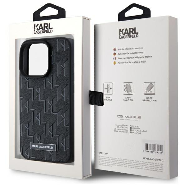 Karl Lagerfeld Klhmp15Lpkhporpk Iphone15 Pro 6.1 Hardcase Czarny/Black Leather Monogram Metal Logo Magsafe