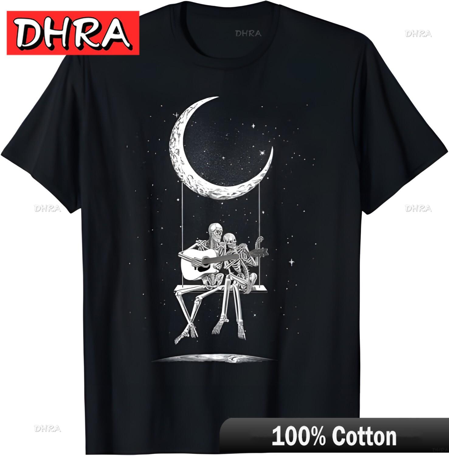 Skeleton Playing Guitar Graphic Band Tees Rock and Roll Moon TShirt Clothing TShirts for Work From Home TShirt Unisex Slogan 4XL