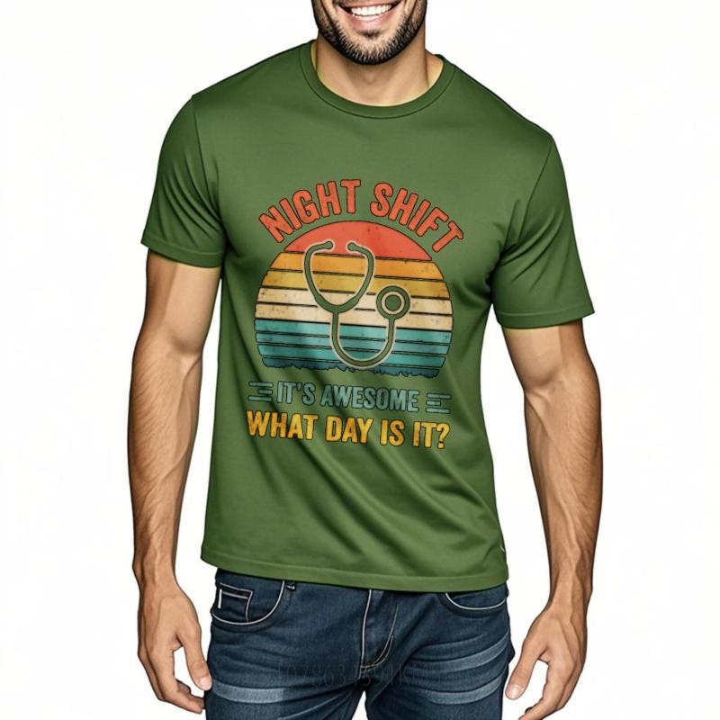Solid Color Unisex Oneck Tshirt Cotton Night Shift Stethoscope Sunset Design Awesome What Day Is It Everyday Boys Teeshirt