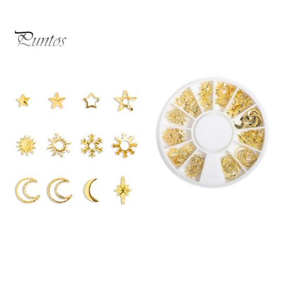 1 Box Nail Art Accessories 3D Metal Rivets Moon Star Shape DIY Manicure Reusable Nail Charm Jewelry Nail Art Manicure Accessories