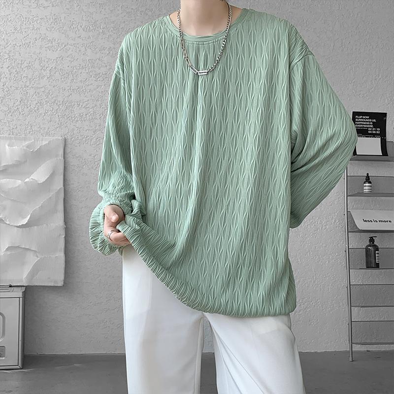 2025 Spring Autumn Men Oversized T-Shirt Man Long Sleeves Pure Color Tshirt Male Bottoming Shirt Man Basic Tops Tees