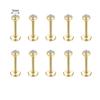 ZS 10 Pcs/lot Gold Color 16/18G Stainless Steel Labret Lip Piercing Men CZ Crystal Ear Cartilage Tragus Helix Piercings 6/8/10MM