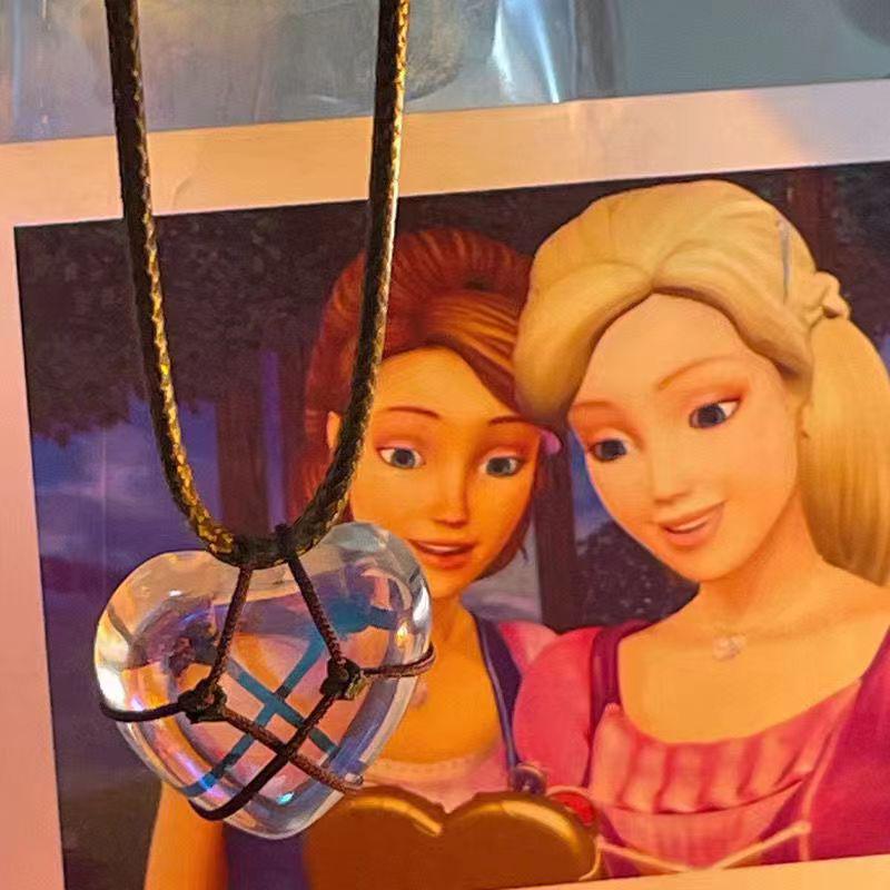 Colorful Cartoon Barbie Heart Crystal Necklace - Princess Diamond Castle Best Friend Jewelry Gift