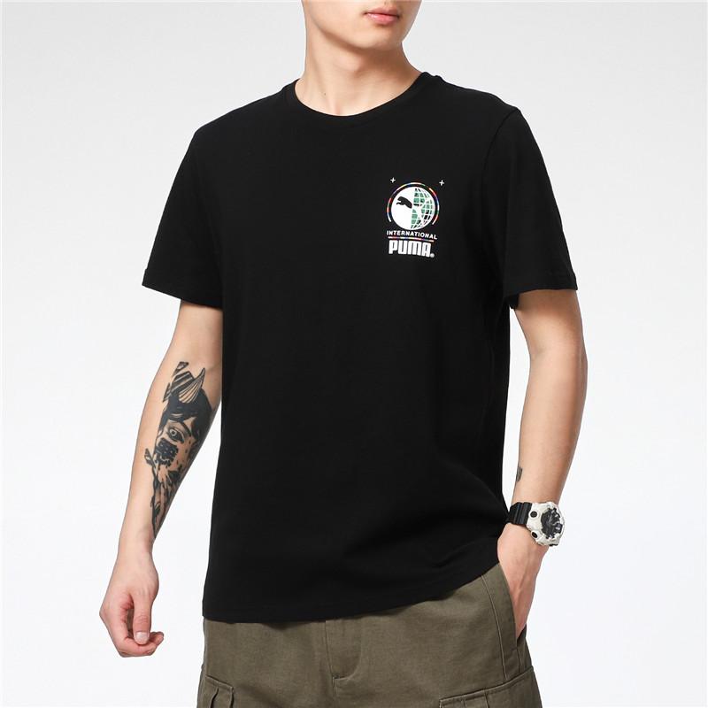 Puma Printed Logo Sport Crew Neck Vintage Short Sleeve T-Shirt Men Tops Black 531307-01