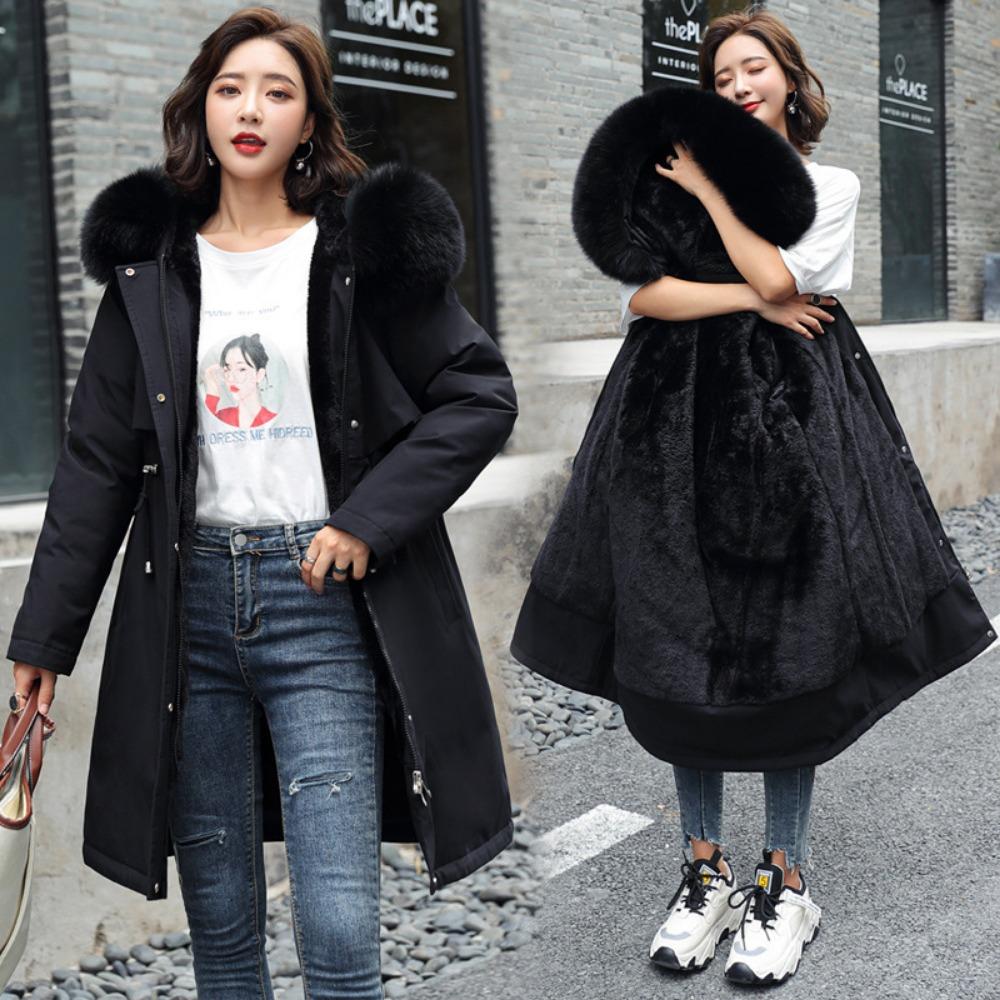 Women's Medium and Long Down Cotton-padded Clothes, the New Korean Version Has a Waist of 100kg and a Fat Mm Thickened Padded Jacket.
