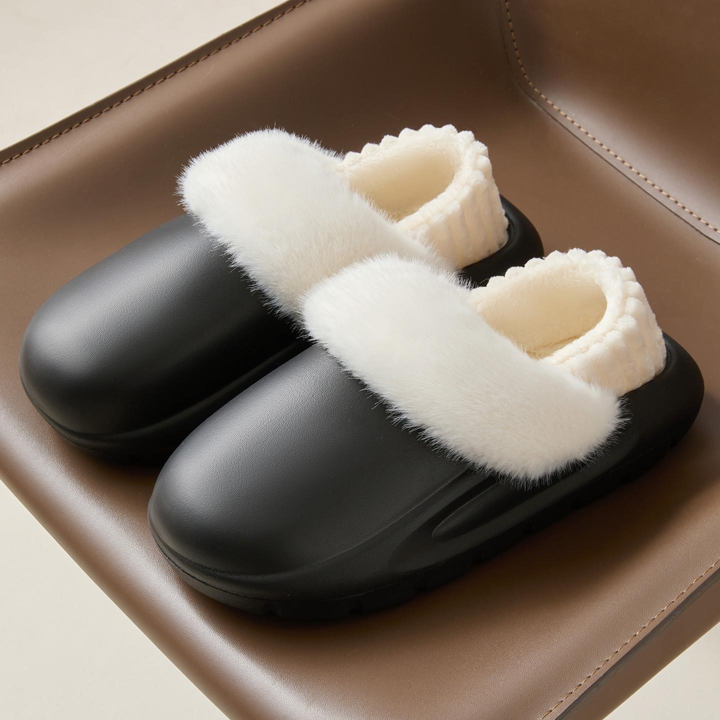 

Зимние женские хлопковые тапочки плюшевые теплые на толстой подошве шлепанцы дышащие мягкие нескользящие тапочки для дома и улицы мужские повседневные тапочки 44-45 чёрный