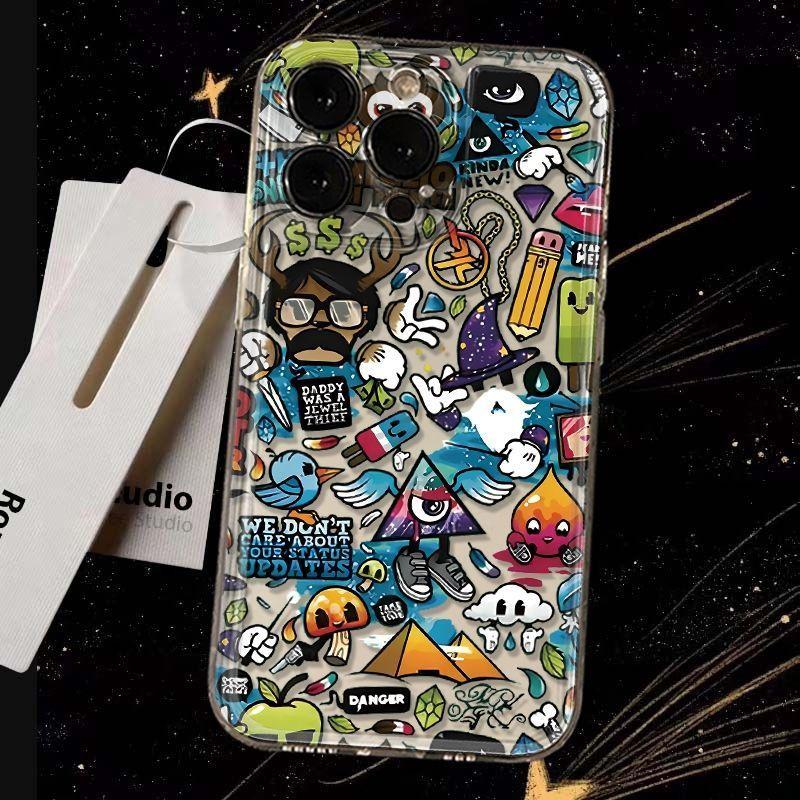 Funda de Teléfono Graffiti de Dibujos Animados para Apple iPhone16promax-Silicona Suave Transparente a Prueba de Golpes Cubierta Creativa en iPhone16/15/14/13/12/11/Pro/Plus/Promax