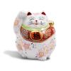 Fukubeya Kutani Ware Maneki Neko 4 Fukufuku Maneki Neko Cherry Blossom Right Hand Raised Good Luck Traditional Craft Great As a Gift No. (White)