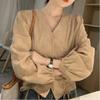 Spring and Autumn Shirt Design New Temperament V-neck Short Women's Top