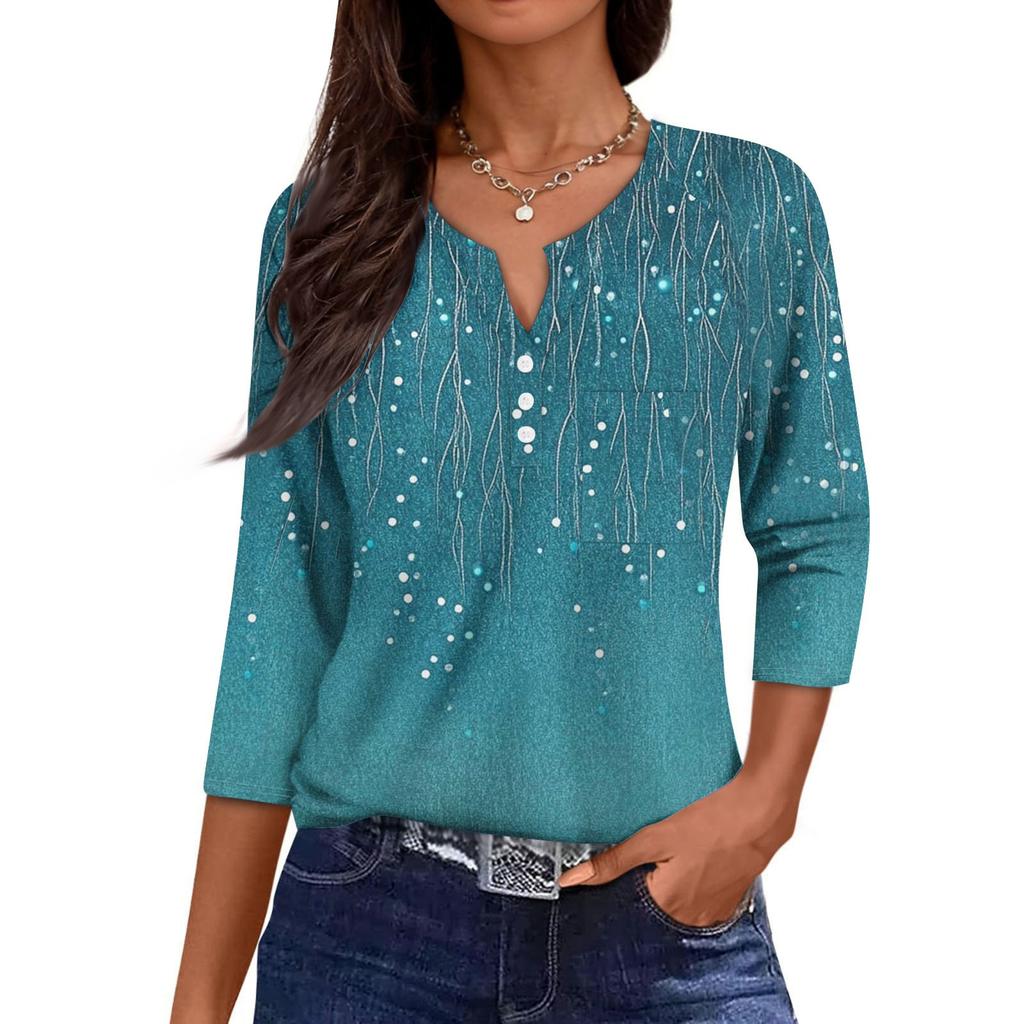 Damska Codzienna Modna Dekolt V Luźna Wszechstronna Kwiatowy Wzór Rękawy Trzyczwarte