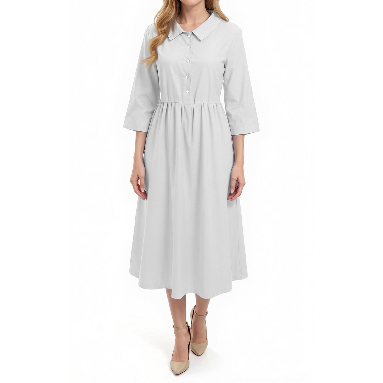

Women s Fashion Solid-color Loose Shirt Dress M белый