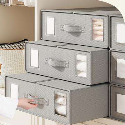 Sheet Storage Box Organizer Thickened Fabric Folding Window Zipper Blanket Organizer Wardrobe Bed Clothes Storage with Lid