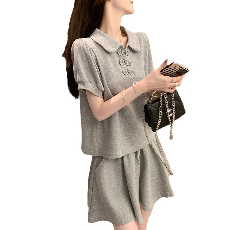 Women's Playful Petite Two-Piece Sportswear Set - Summer Short Sleeve & Shorts, Street Style.