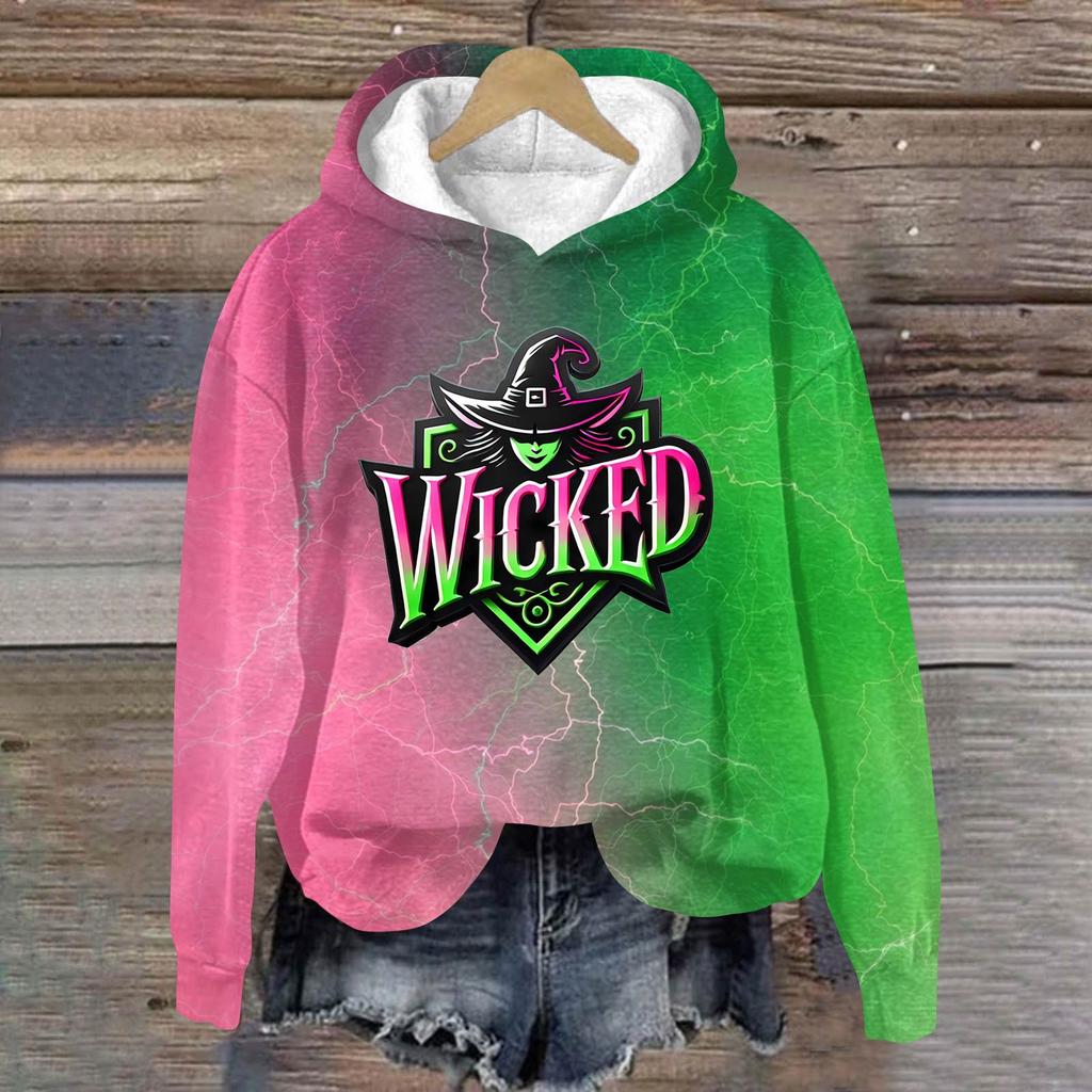 Women's Fashionable Casual Oversized Long-Sleeved Hooded Print Pullover Sweatshirt