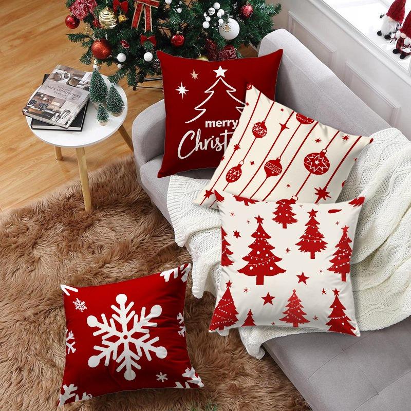Christmas Red and White Patterned Throw Pillow Cushions Polyester Pillowcase, Sofa Decorative Cushion Cov Headboard Pillow