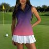 Camiseta Polo de Golf sin Mangas para Mujer Cremallera Delantera Cuello Alto Camiseta sin Mangas Deportiva Chaleco Atlético Estampado para Actividades al Aire Libre