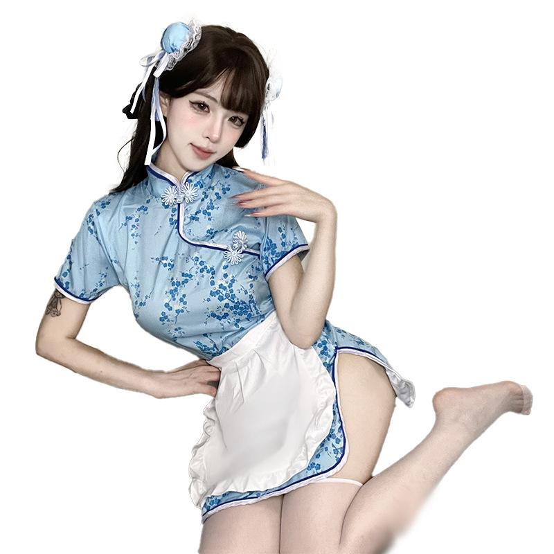 Chinese mother cheongsam sexy underwear apron pure desire two-piece set maid Japanese retro skirt short skirt