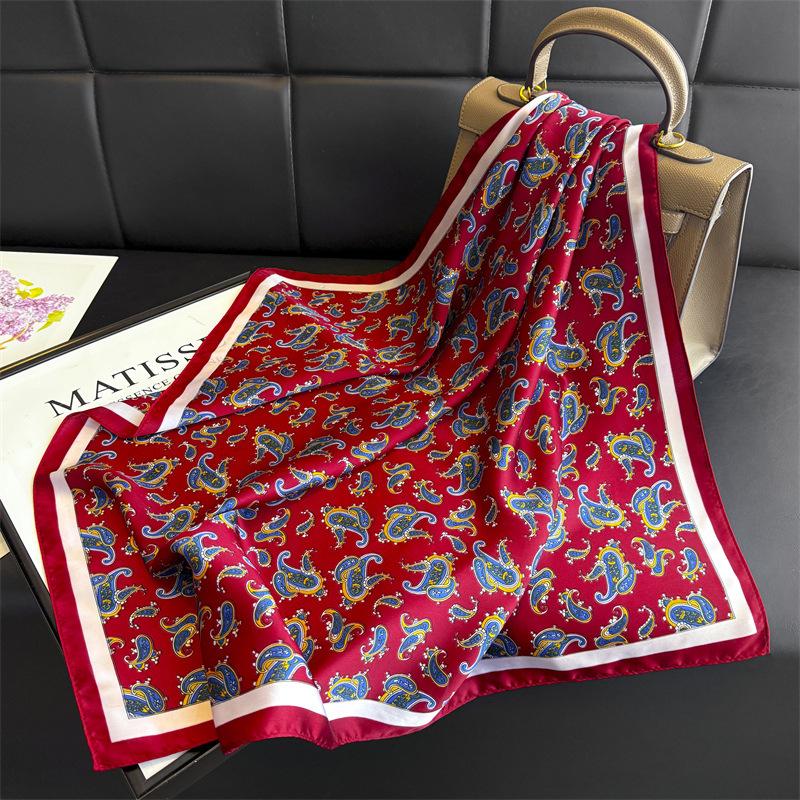 Light luxury cashew nut retro imitation silk printing silk scarf square scarf high-end shawl sunscreen neck scarf headscarf scarf