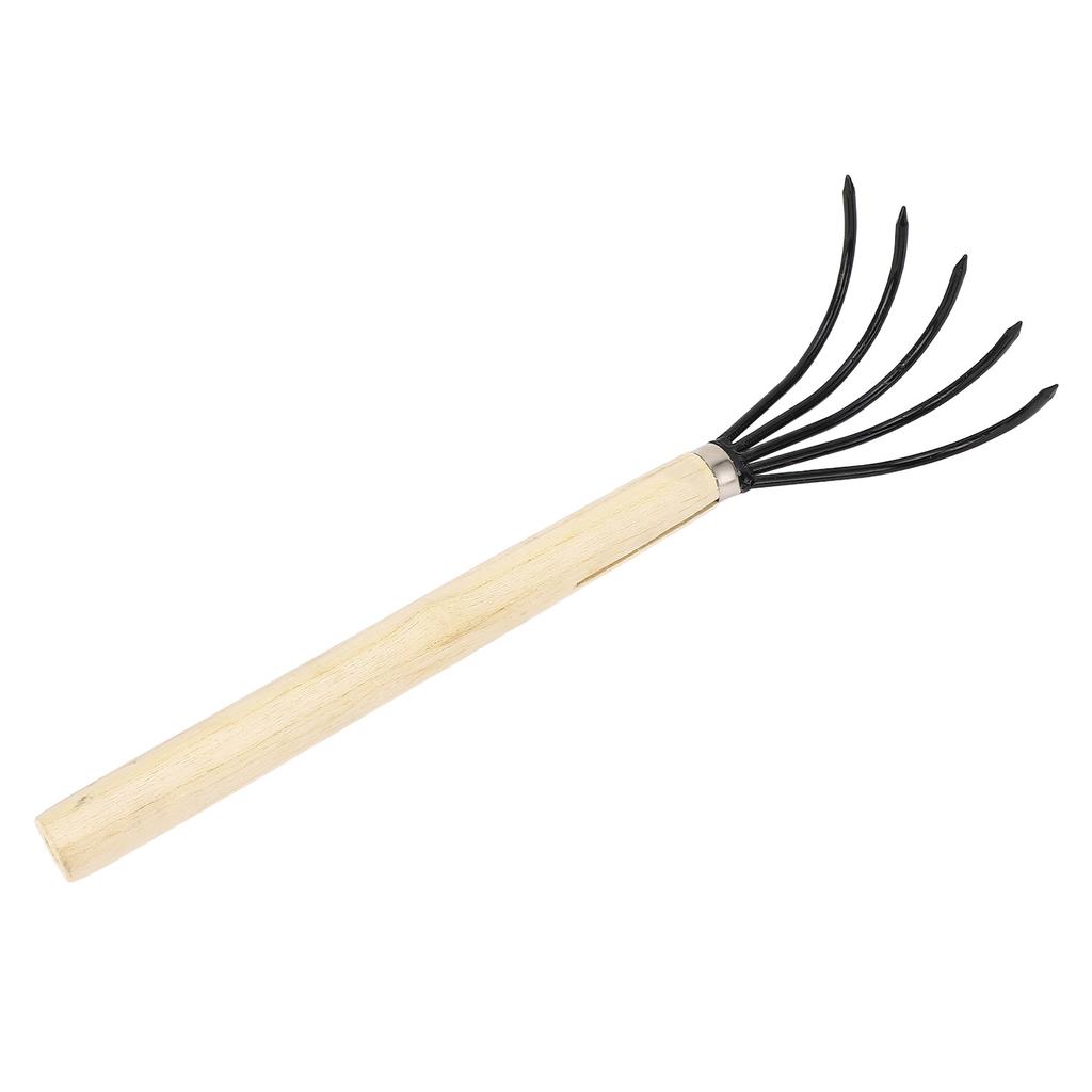 Garden Hand Rake 5 Steel Tines Wooden Handle Ergonomic Design Claw Cultivator for Tilling Loosening 