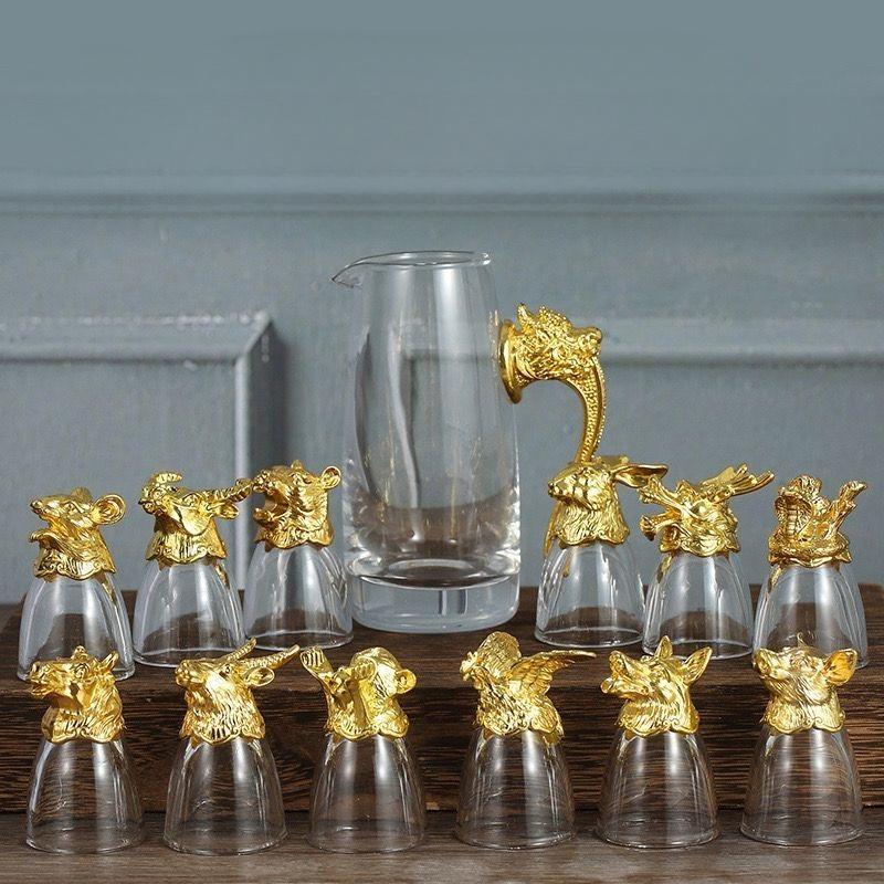 Zodiac Baijiu Cup One Bite Cups Wine Dispenser Wine Glasses Set Household Chinese Glass Wine Set