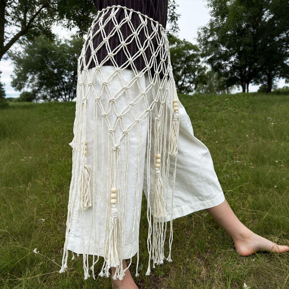 Mesh Weave Tassel Belts Retro Woven Tassel Waistband Fashion Bohemian Style Belts  Jeans Decorative