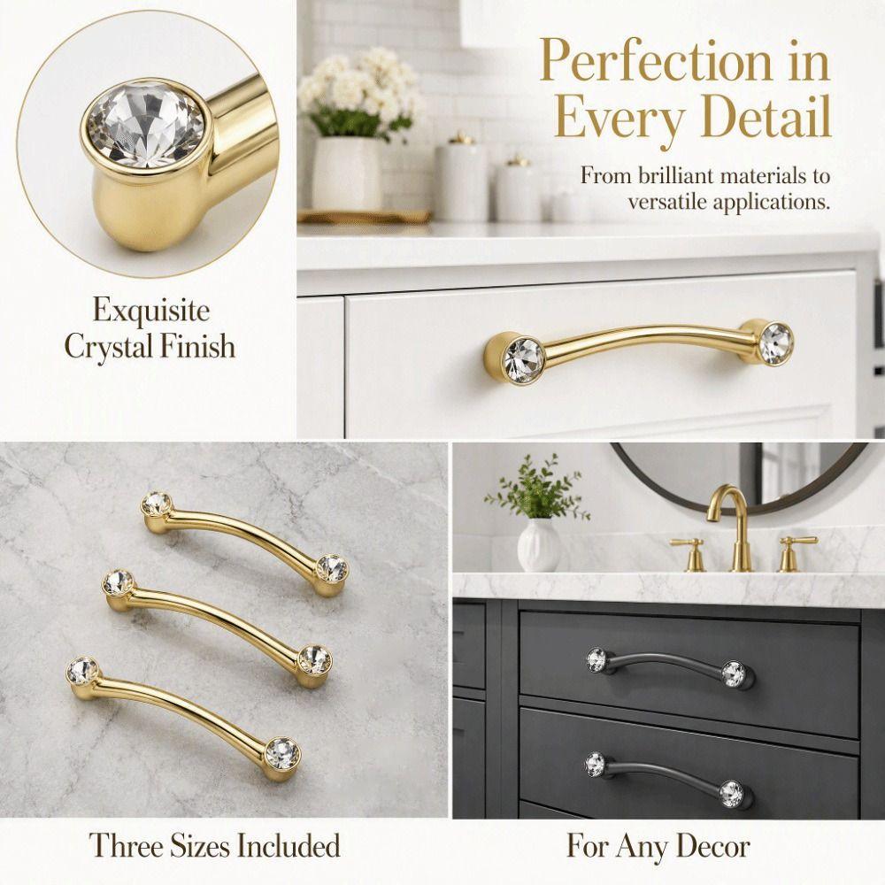 Gold Finish Cabinet Handles Zinc Alloy Wardrobe Handles Elegant Furniture Hardware Shoebox Storage