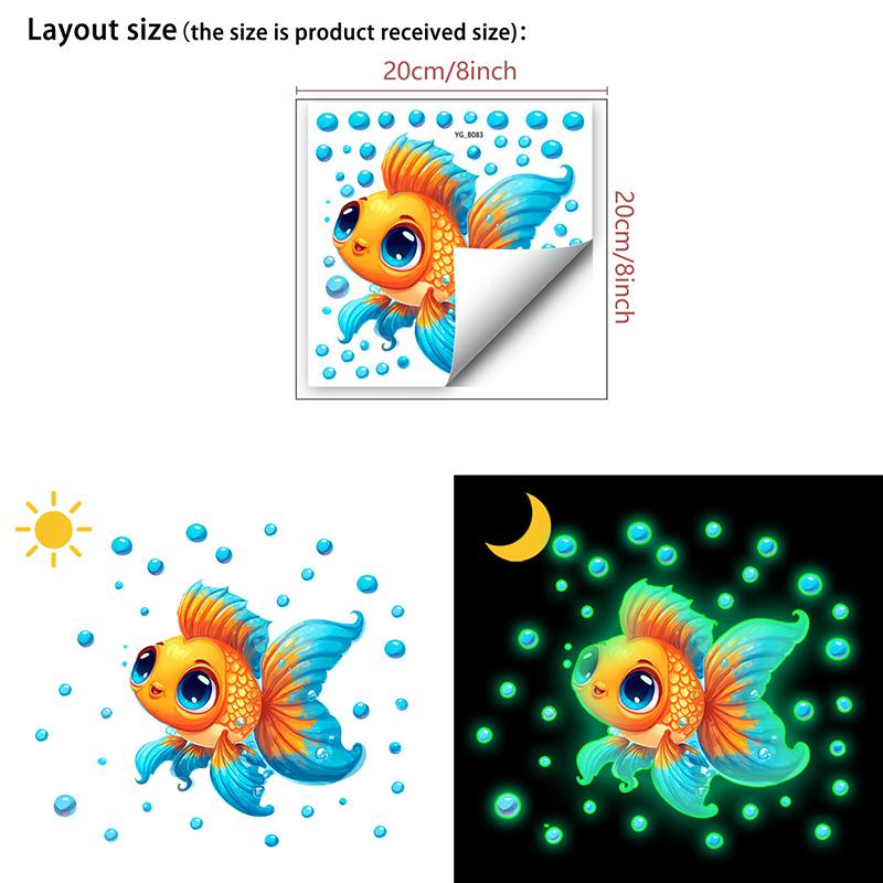 Glow-In-The-Dark Goldfish Bubble Toilet Sticker Creative Self-Adhesive Removable Bathroom Decoration Wall Windows Car Stickers