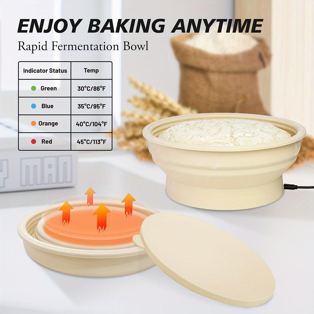 4-Level Temperature Control Silicone Fermentation Bowl with Thickened Edges for Bread Proofing Holiday Party Baking Food Warmer