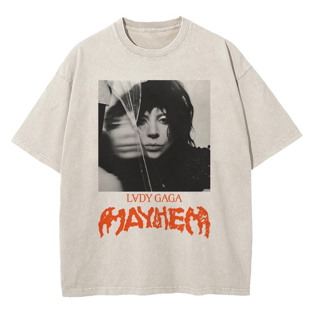 Vintage Washed Lady Gaga The Mayhem Ball Tour  T Shirt Fashion MenWomen Aesthetic High Quality Acid Wash  Cotton Tees