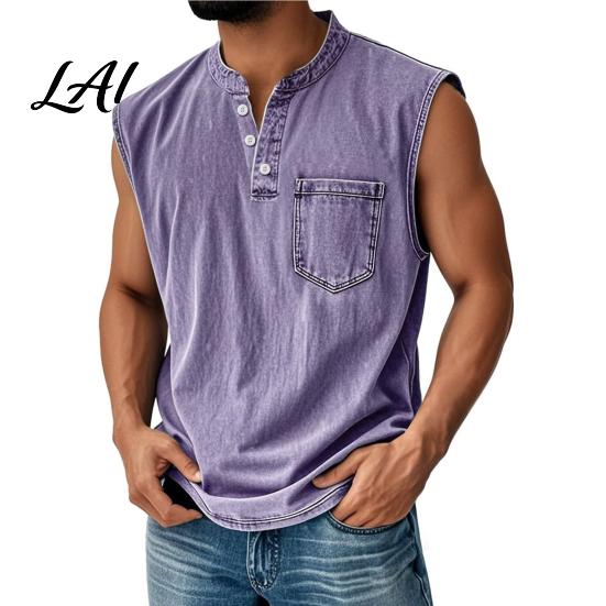 Loose Fit Men Top Men s Sleeveless Shirts V Neck Breathable Casual Summer S фиолетовый