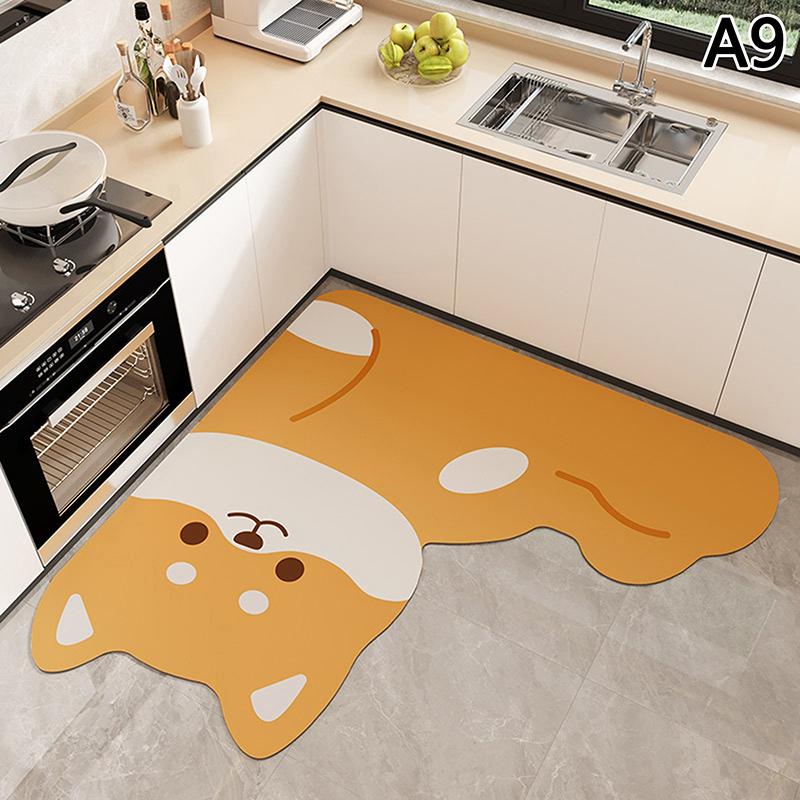 L-Shape Absorbent Kitchen Floor Mat Mat Long Diatomite Kitchen Rug Soft Washable Carpets Solid Color Bathroom Entrance Doormat