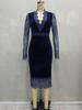 Retro Lace Velvet Deep V-Neck Long Sleeve Dress with Waist-Cinching and Hip-Hugging Skirt
